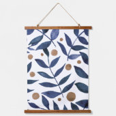 Waterverf bijkantoren en bessen - indigo en beige hangend wandkleed (Voorkant)