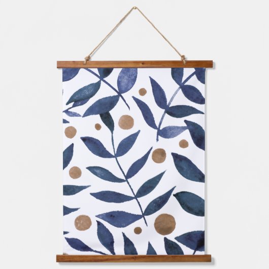 Waterverf bijkantoren en bessen - indigo en beige hangend wandkleed (Voorkant)