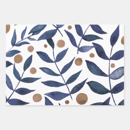 Waterverf bijkantoren en bessen - indigo en beige inpakpapier vel (Voorkant 2)