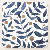 Waterverf bijkantoren en bessen - indigo en beige kartonnen onderzetters (Voorkant)