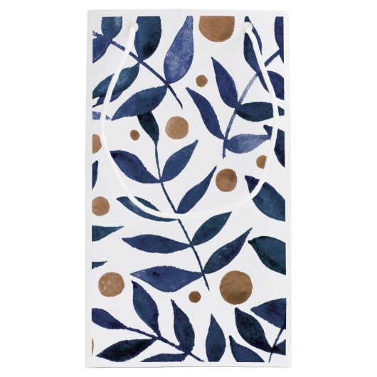 Waterverf bijkantoren en bessen - indigo en beige klein cadeauzakje (Achterkant)