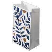 Waterverf bijkantoren en bessen - indigo en beige klein cadeauzakje (Achterkant Gekanteld)