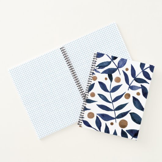 Waterverf bijkantoren en bessen - indigo en beige notitieboek (Binnen)