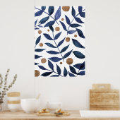 Waterverf bijkantoren en bessen - indigo en beige poster (Keuken)