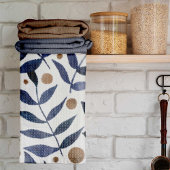 Waterverf bijkantoren en bessen - indigo en beige theedoek