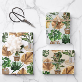 Waterverf Binnenhuiskamers Planten Boho Palm Leave Inpakpapier Vel