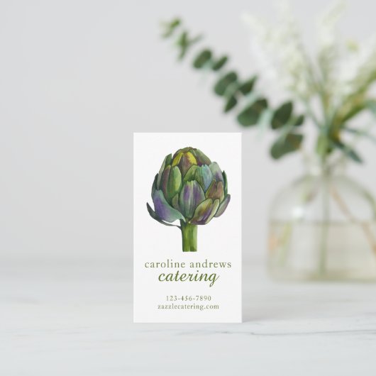 Waterverf biologische artisjok visitekaartje (Staand voorkant)