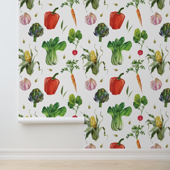 Waterverf Biologische Fruit & Groente Produce Behang (Applicatie)