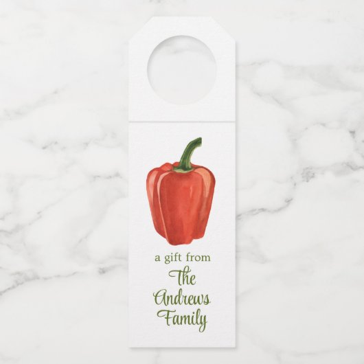 Waterverf biologische paprika flessenhanger (Voorkant)