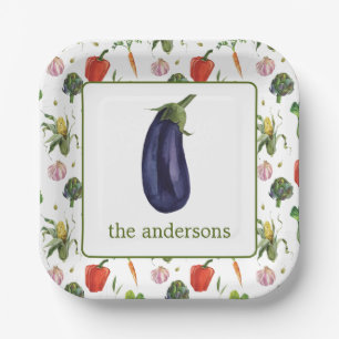 Waterverf Biologische Produce Aubergine Papieren Bordje