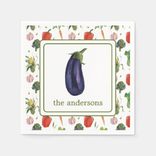 Waterverf Biologische Produce Aubergine Servet