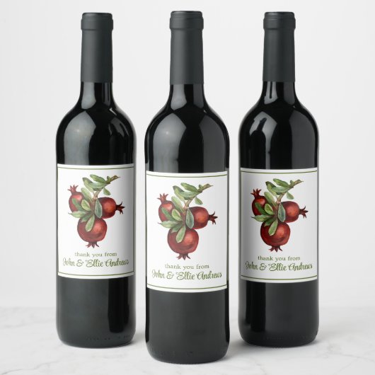 Waterverf Biologische Produce Granaatappel Wijn Etiket (Flessen)