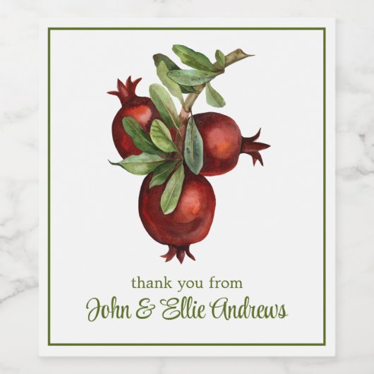 Waterverf Biologische Produce Granaatappel Wijn Etiket (Enkel label)