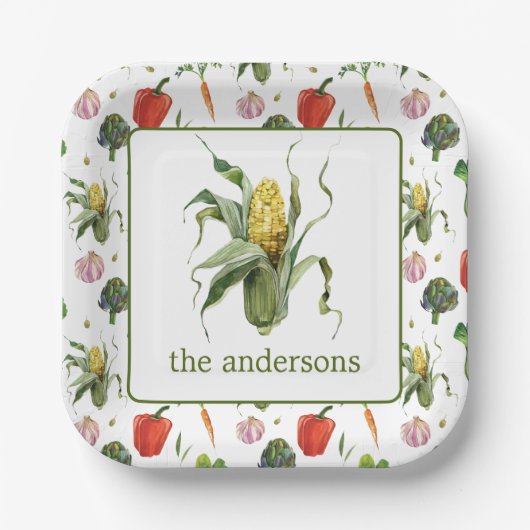 Waterverf biologische producten maïs papieren bordje (Voorkant)