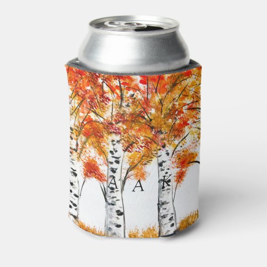 Waterverf Birches Trees Herfst herfstbruiloft Blikjeskoeler (Blikje Achterkant)
