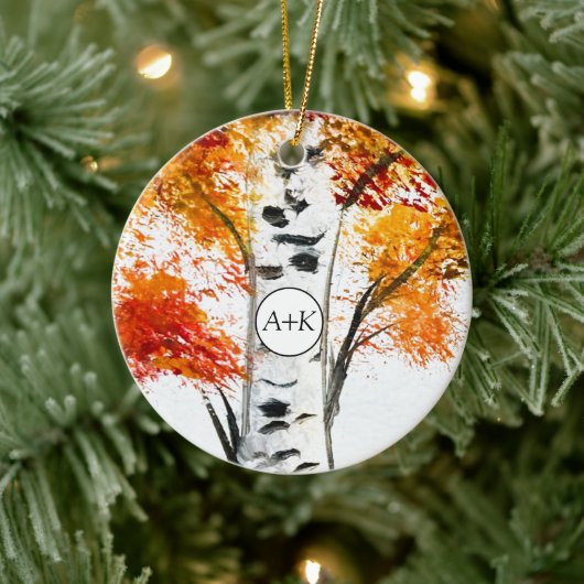 Waterverf Birches Trees Herfst herfstbruiloft Keramisch Ornament (Boom)