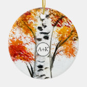 Waterverf Birches Trees Herfst herfstbruiloft Keramisch Ornament (Voorkant)