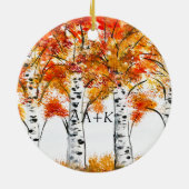 Waterverf Birches Trees Herfst herfstbruiloft Keramisch Ornament (Achterkant)
