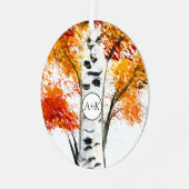 Waterverf Birches Trees Herfst herfstbruiloft Metalen Ornament (Voorkant links)