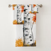Waterverf Birches Trees Herfst najaar oranje blade Bad Handdoek (Insitu)