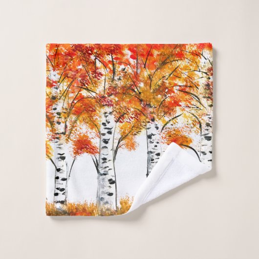 Waterverf Birches Trees Herfst najaar oranje blade Bad Handdoek (Wasdoekje)