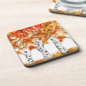 Waterverf Birches Trees Herfst najaar oranje blade Bier Onderzetter (Linkerzijde)