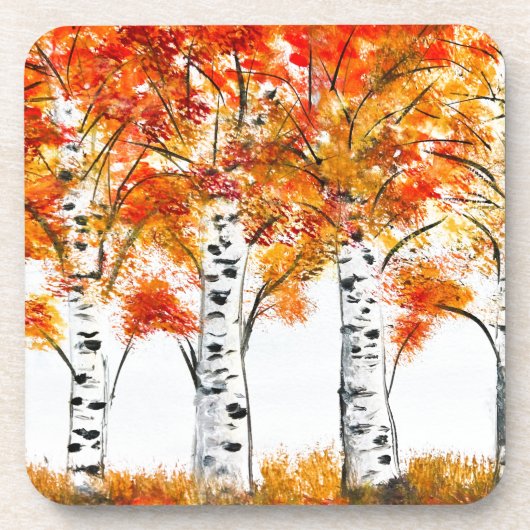 Waterverf Birches Trees Herfst najaar oranje blade Bier Onderzetter (Voorkant)