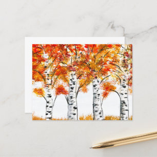 Waterverf Birches Trees Herfst najaar oranje blade Briefkaart