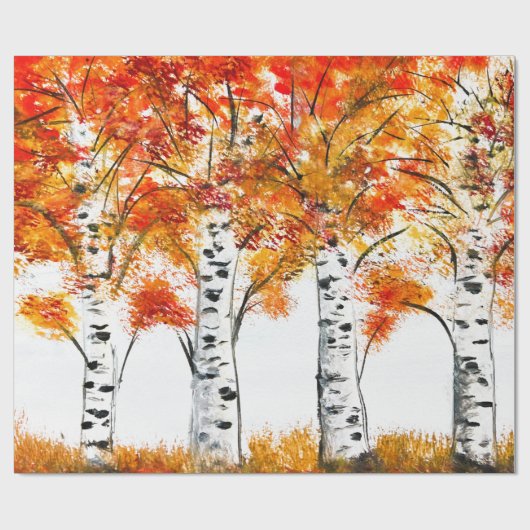 Waterverf Birches Trees Herfst najaar oranje blade Cadeaupapier (Vlak)