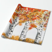 Waterverf Birches Trees Herfst najaar oranje blade Cadeaupapier (Uitgerold)