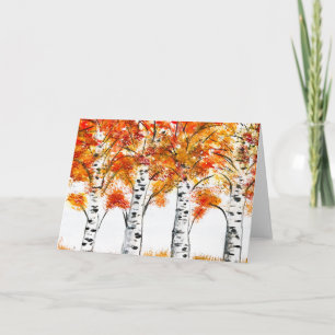 Waterverf Birches Trees Herfst najaar oranje blade Kaart