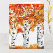 Waterverf Birches Trees Herfst najaar oranje blade Kaart (Gele Bloem)