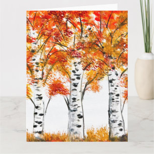 Waterverf Birches Trees Herfst najaar oranje blade Kaart