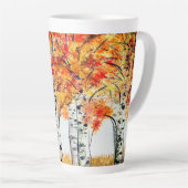 Waterverf Birches Trees Herfst najaar oranje blade Latte Mok (Rechterhoek)