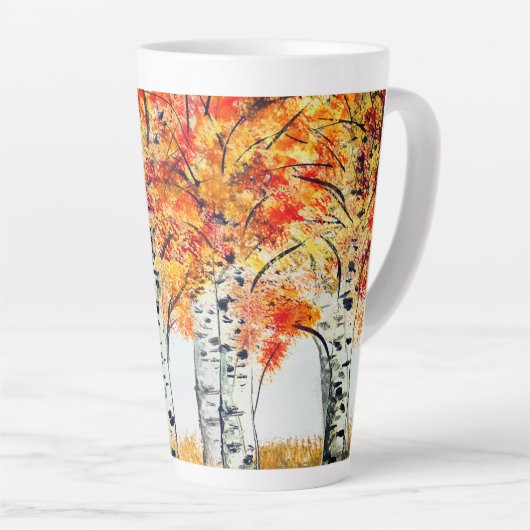 Waterverf Birches Trees Herfst najaar oranje blade Latte Mok (Rechterhoek)