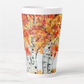 Waterverf Birches Trees Herfst najaar oranje blade Latte Mok (Voorkant)