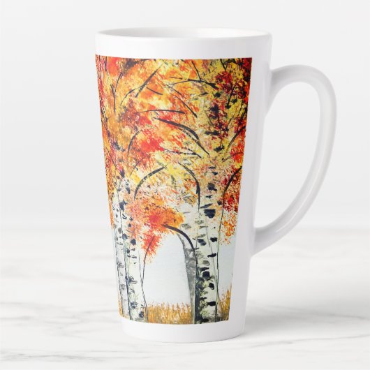 Waterverf Birches Trees Herfst najaar oranje blade Latte Mok (Rechts)