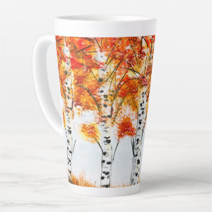 Waterverf Birches Trees Herfst najaar oranje blade Latte Mok