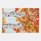 Waterverf Birches Trees Herfst najaar oranje blade Theedoek (Horizontaal)