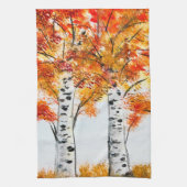 Waterverf Birches Trees Herfst najaar oranje blade Theedoek (Verticaal)