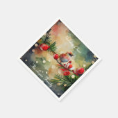 Waterverf Bird and Berry Branch Kerstmis Servet (Hoek)