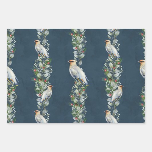 Waterverf Bird and Lantern Design Kerstmis Inpakpapier Vel (Voorkant 3)