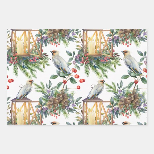 Waterverf Bird and Lantern Design Kerstmis Inpakpapier Vel (Voorkant 2)