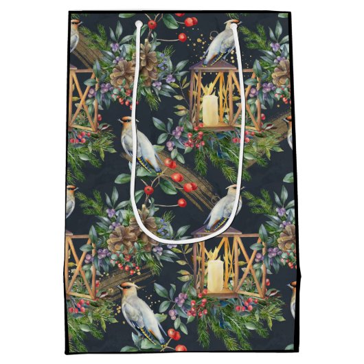 Waterverf Bird and Lantern Design Kerstmis Medium Cadeauzakje (Achterkant)