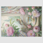 Waterverf  Bird Blush Pink Pioenenvenster Tissuepapier (Voorkant)