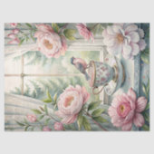 Waterverf  Bird Blush Pink Pioenenvenster Tissuepapier (Voorkant)