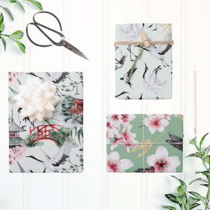 Waterverf Bird Botanische Japanse Natuur Patroon Inpakpapier Vel