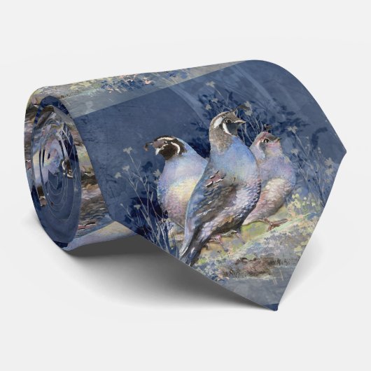 Waterverf Bird California Quail Pattern Stropdas (Opgerold)