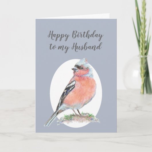 Waterverf Bird Chaffinch, Happy Birthday Husband Kaart (Voorkant)