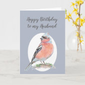 Waterverf Bird Chaffinch, Happy Birthday Husband Kaart (Gele Bloem)